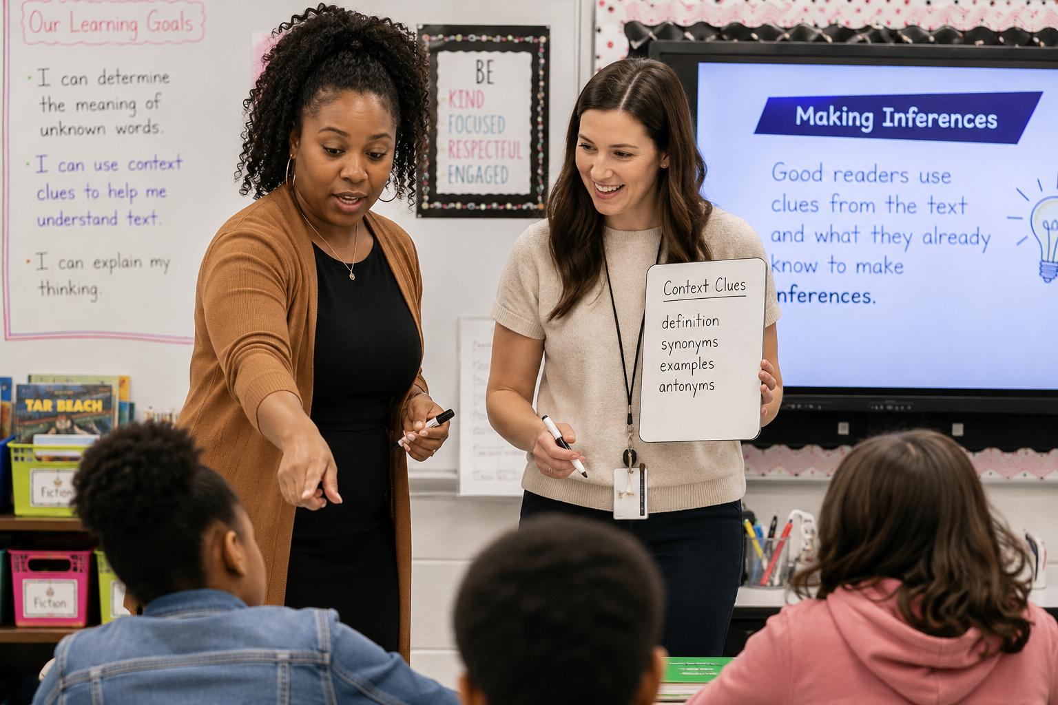 Two teachers co-teaching in a classroom